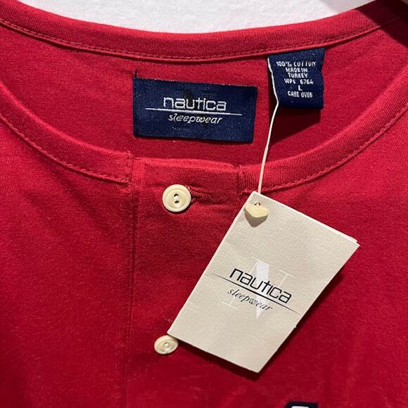 NWT VTG Y2K Nautica Sleepwear Red Nightshirt Nightgown Blue Water Logo Cotton - Picture 3 of 6
